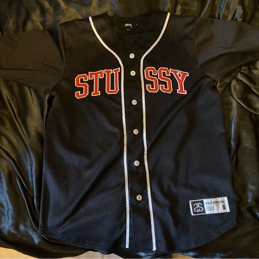 Black/Red Stussy Baseball Jersey